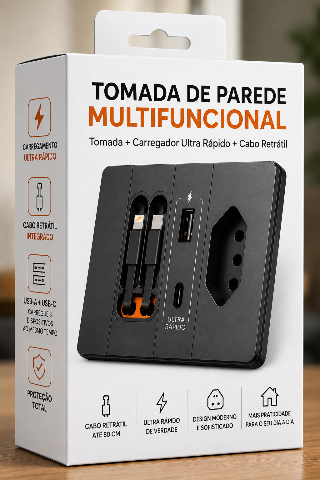 Tomada com Cabo Retrátil - Ultimo dia da Promoção