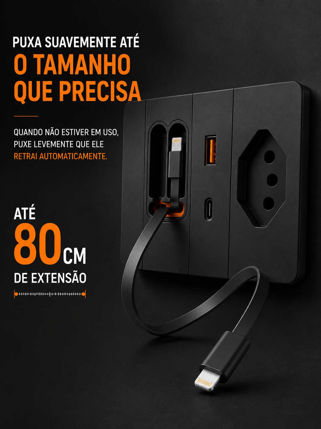 Tomada com Cabo Retrátil - Ultimo dia da Promoção